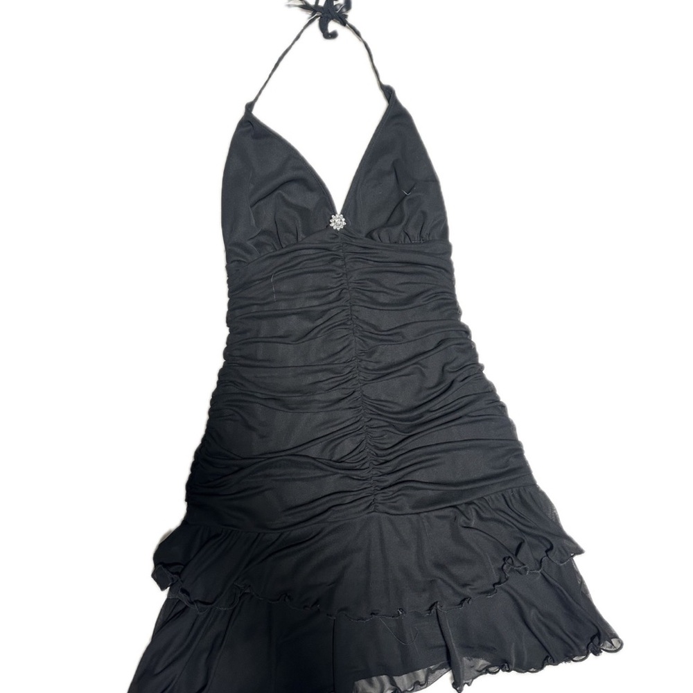 Vintage Ruched Mesh Mini Halter Dress